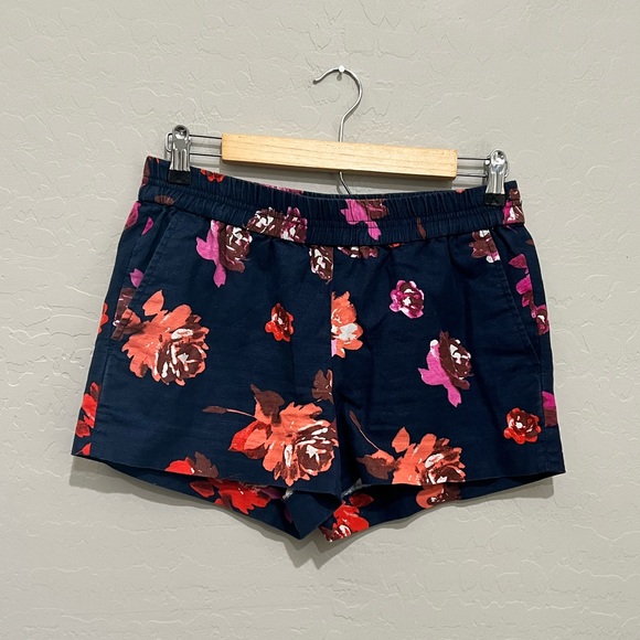 J.Crew Navy Blue Linen Blend Shorts with Floral Pattern, Size 4 - Picture 1 of 5
